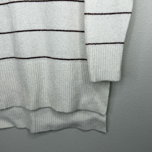 Loft Lounge Tunic Pullover Sweater Womens Size Large White Maroon Stripe V-Neck - Picture 3 of 6